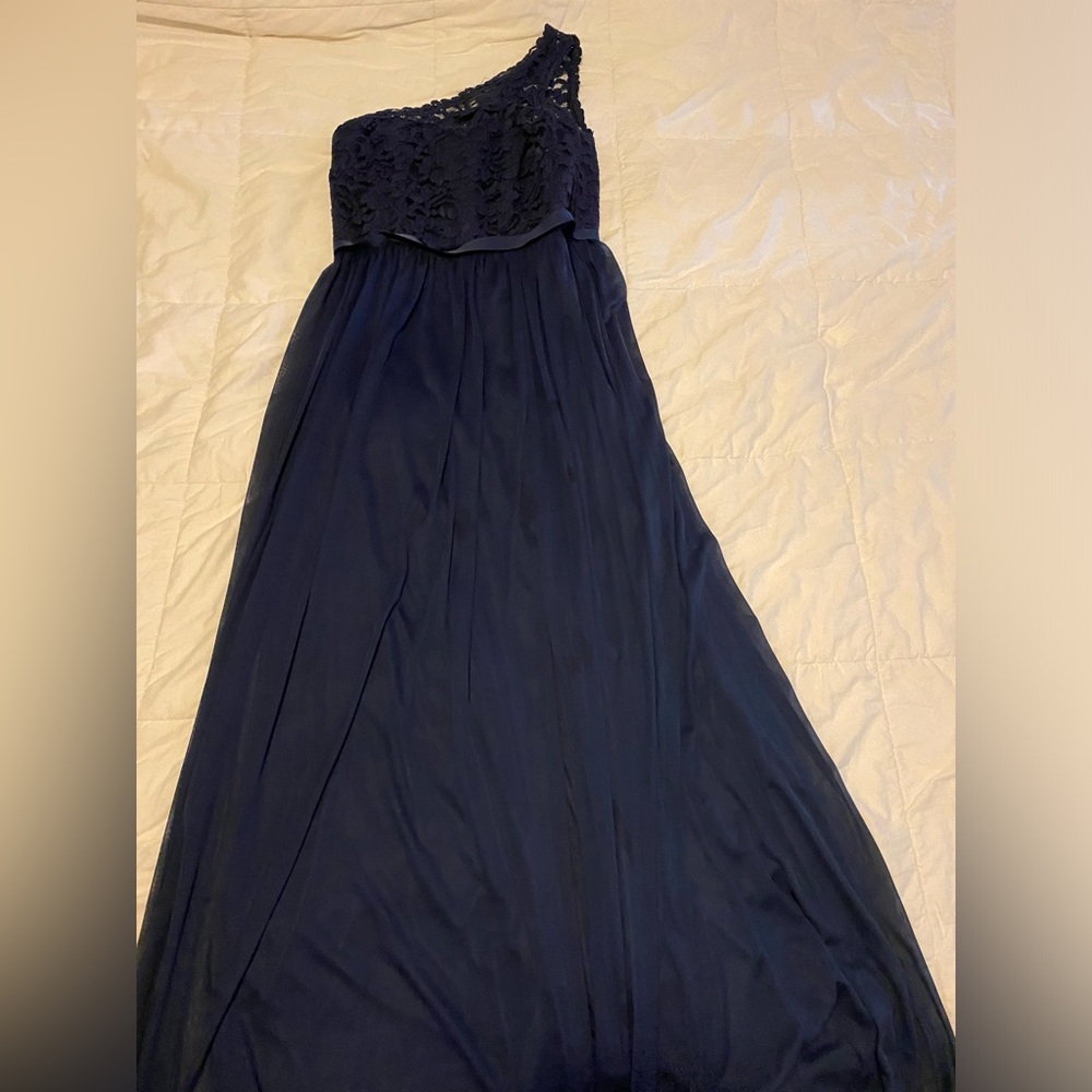 David’s Bridal one shoulder long lace dress